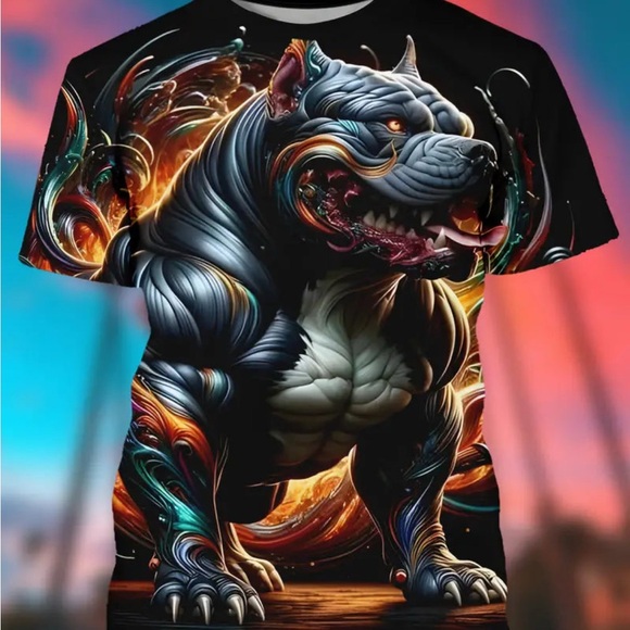 Men's Graphic T-Shirt with Fierce Dog Design - Picture 1 of 4